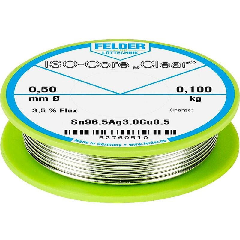 Image of Felder Löttechnik - ISO-Core Clear SAC305 Stagno per saldatura Bobina Sn96,5Ag3Cu0,5 0.100 kg 0.5 mm