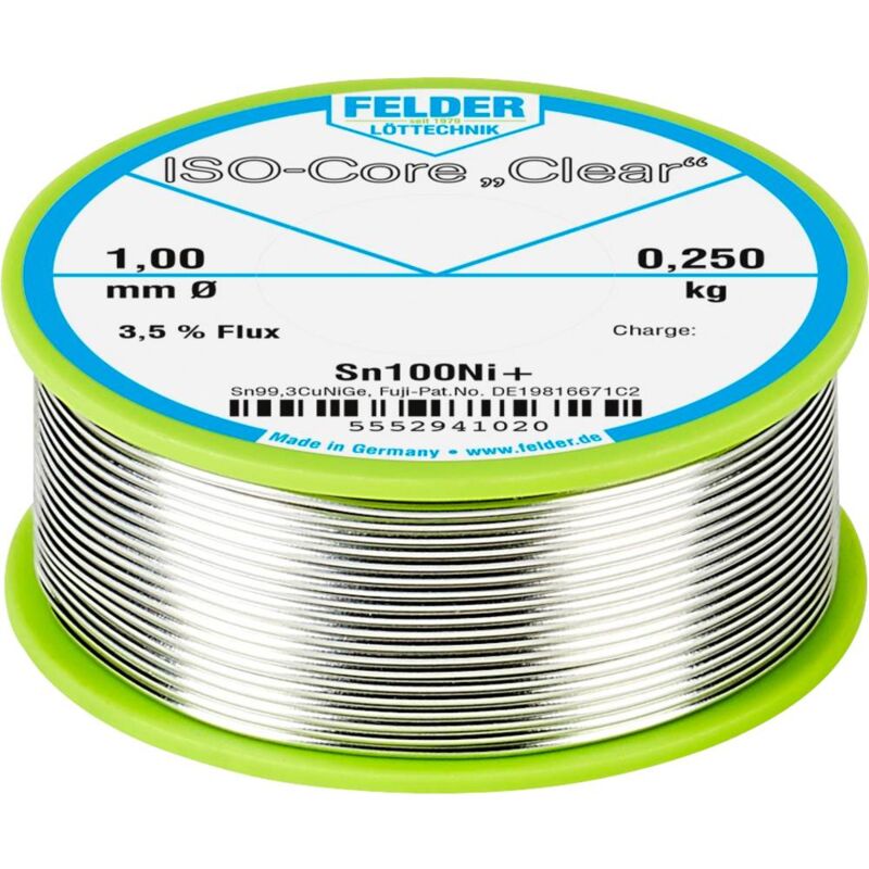 Image of ISO-Core Clear Sn100Ni+ Stagno senza piombo Bobina Sn99,25Cu0,7Ni0,05 0.250 kg 1 mm - Felder Löttechnik