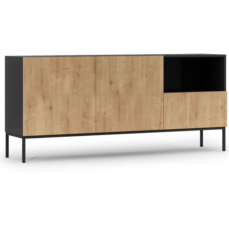 Bestmobilier - Felicia - buffet bas - bois et noir - 180 cm - bois / noir