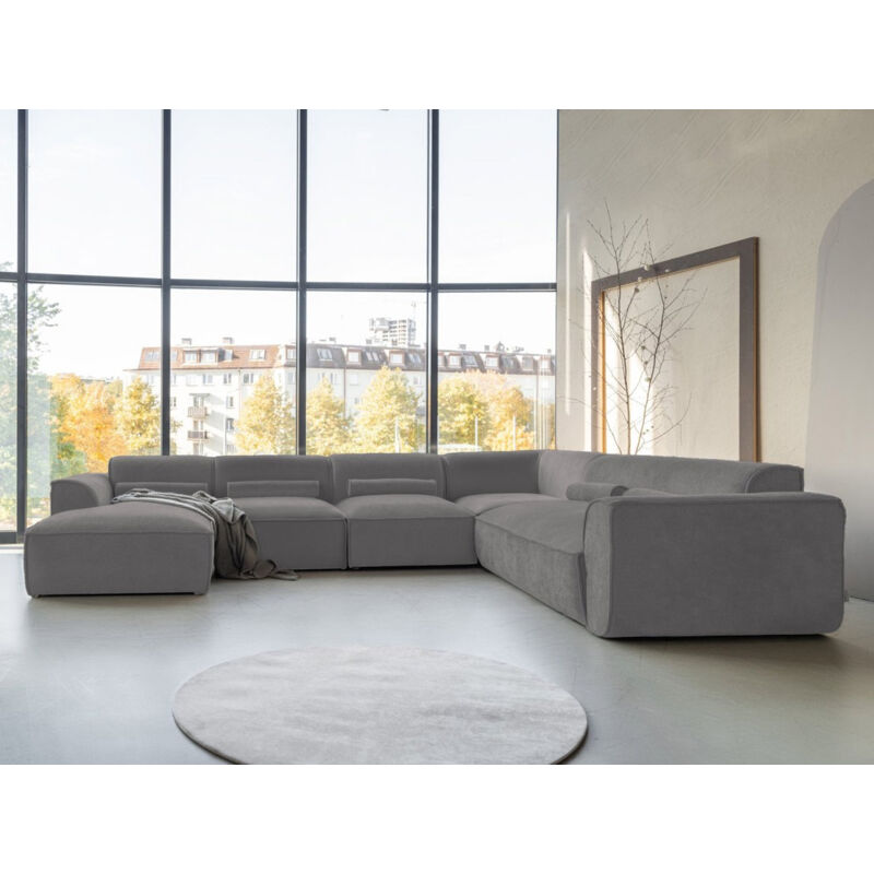 Bestmobilier - Felix - canapé modulable panoramique d'angle droit 7 places en tissu texturé - gris foncé