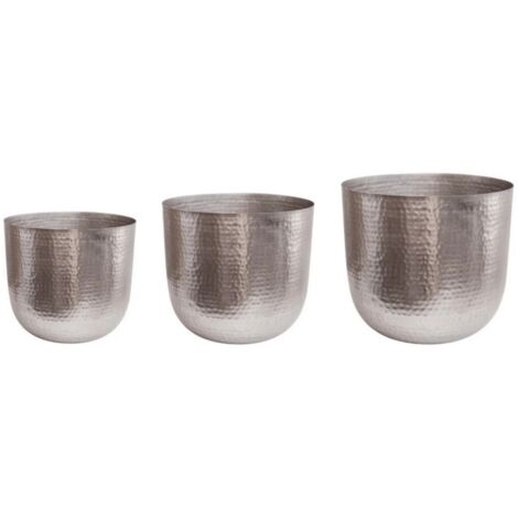 Felix Hammered Planter (Set of 3) - Metal - Silver