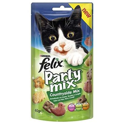 felix party mix countryside mix, alimento  per gatti con anatra, tacchino e coniglio.