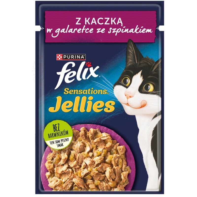 PURINA Felix Sensations Gelées au canard en gelée aux épinards - nourriture humide pour chat - sachet de 85 g