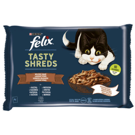 FELIX TASTY SHREDS Mix di cibo per gatti con anatra e tacchino (4x80g)