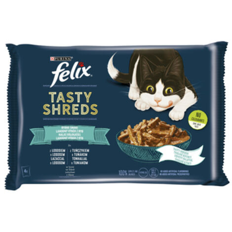 FELIX TASTY SHREDS Mix di cibo per gatti con salmone e tonno (4x80g)