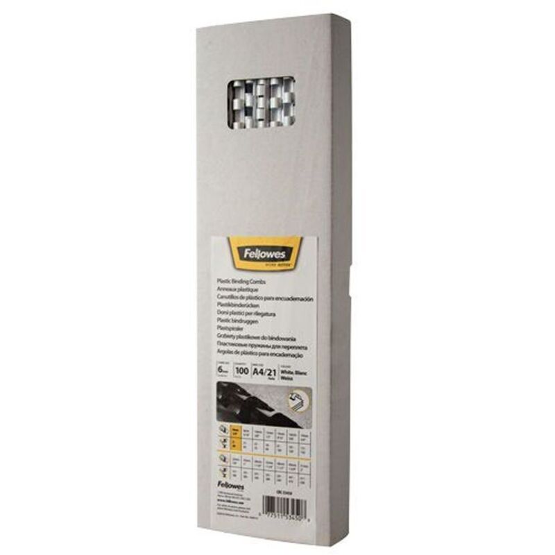 Fellowes - Binding Comb A4 6mm White (Pack 100) 5345005