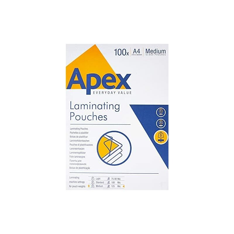Image of Apex - Confezione da 100 buste di plastificazione, formato A4, 125 micron, lucide - Fellowes