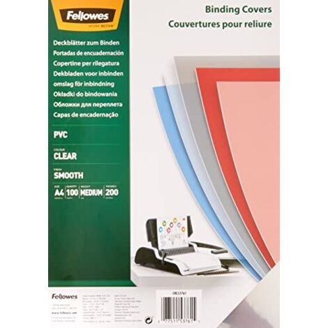 Fellowes Copertine per Rilegatrice in PVC trasparente, 200 mic, 100 Pezzi, A4