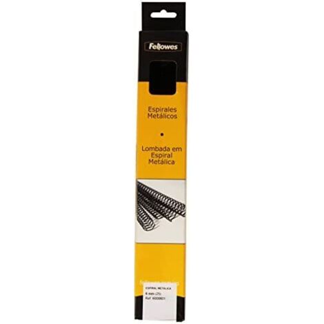 Fellowes Pack de 100 Espirales Metalicas 6mm.
Características:
-Espirales metálicos para encuadernación en color negro.
-Para máquinas de encuadernar