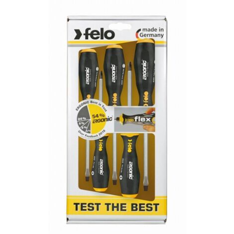 Felo 45095248 - Juego de destornilladores de varilla pasante Felo Ergonic (Planos y PH / 5 uds.)