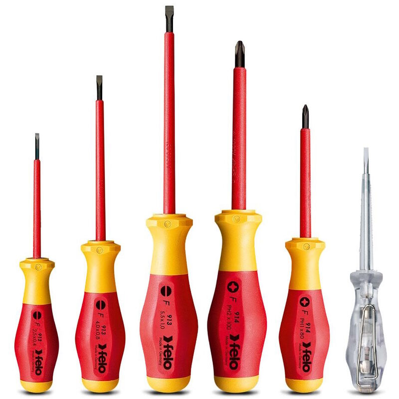 Felo - 91396198 6 Piece vde 1000V Electricians Screwdriver Set PH1 PH2 Slot