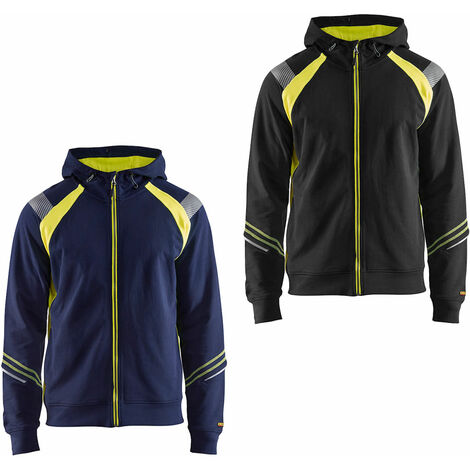 Felpa da lavoro Blaklader 3433 con cappuccio inserti H.V. - L - Nero/Giallo