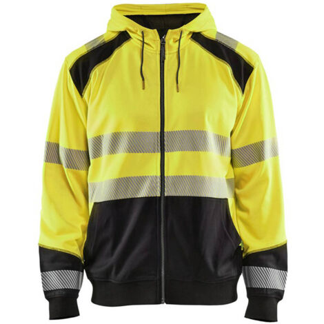 Felpa da lavoro con cappuccio e zip ad alta visibilità 3546 - Giallo fluorescente/Nero 4XL