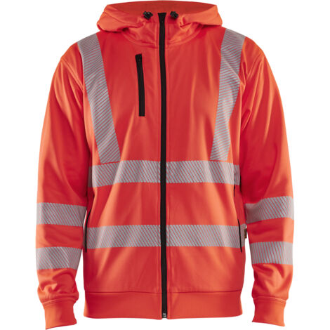 Felpa da lavoro con cappuccio e zip alta visibilità 3565 - Rosso fluorescente 4XL