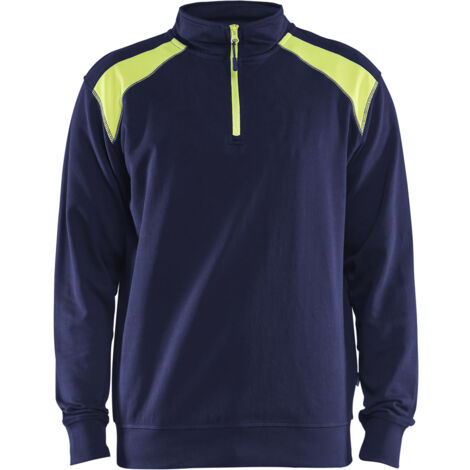 Felpa da lavoro con colletto camionista bicolore 3353 - Navy/Giallo fluorescente XXXL