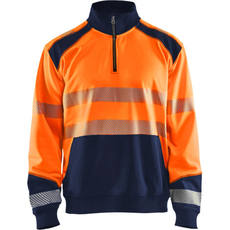 Felpa da lavoro con colletto da camionista alta visibilità 3556 - Arancione fluorescente/Marine L