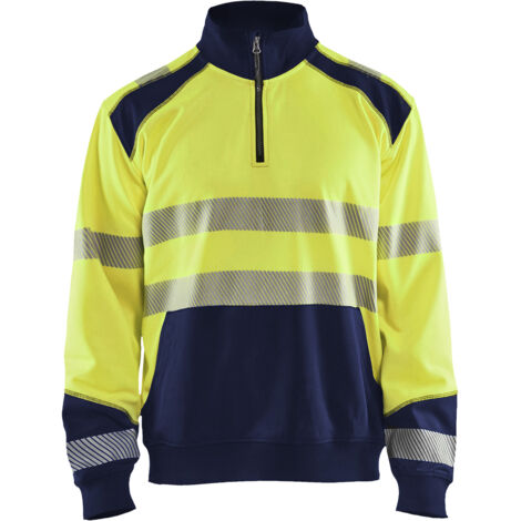 Felpa da lavoro con colletto da camionista alta visibilità 3556 - Giallo fluorescente/Marine XXXL