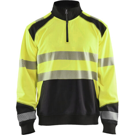 Felpa da lavoro con colletto da camionista alta visibilità 3556 - Giallo fluorescente/Nero M