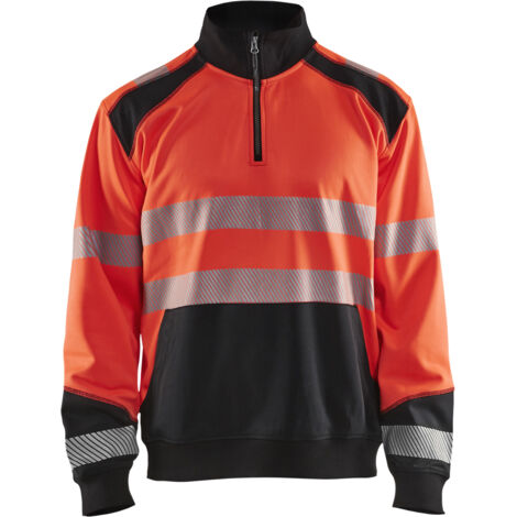 Felpa da lavoro con colletto da camionista alta visibilità 3556 - Rosso fluorescente/Nero L