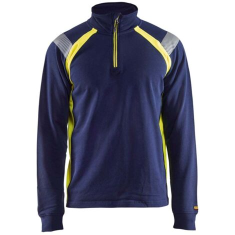 Felpa da lavoro con colletto da camionista dettagli fluorescente 3432 - Navy/Giallo fluorescente S