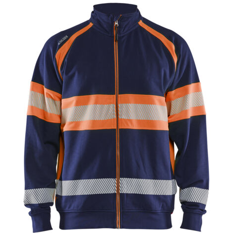 Felpa da lavoro con zip ad alta visibilità 3551 - Blu navy/Arancione 4XL
