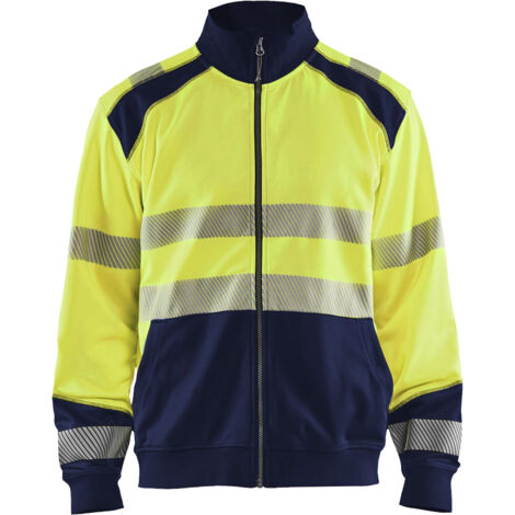 Felpa da lavoro con zip ad alta visibilità 3558 - Giallo fluorescente/Blu navy 4XL