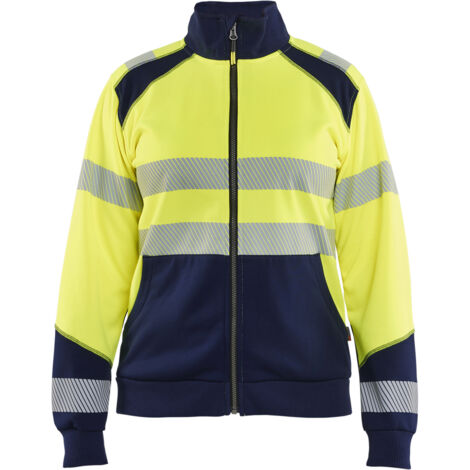 Felpa da lavoro con zip alta visibilità donna 3508 - Giallo/Blu navy XL