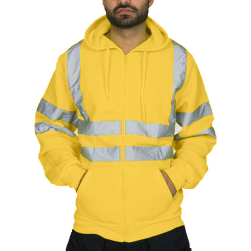 Image of Felpa di sicurezza con cerniera e cappuccio, giacca da lavoro riflettente, giacca termica in caldo pile-giallo-XXL Rapanda