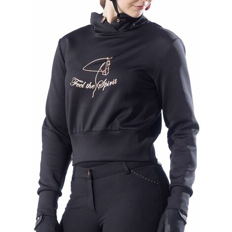Felpa equitazione corta per donna con cappuccio modello Equestrian Rosegold: XL, nero 9100