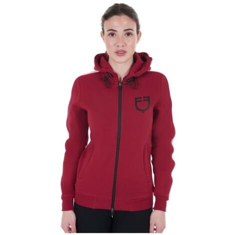 Felpa equitazione donna con cappuccio in cotone felpato con tasche: S, Blu navy