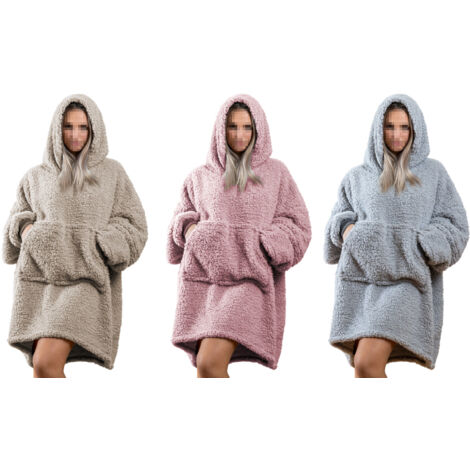 Felpa Plaid Inverno Coperta Agnellata Sherpa Con Tasca Tinta Unita Fluffy, misuraFelponecoloreTortora