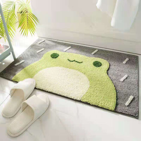 Felpudo antideslizante de chenilla para interiores, 60 x 40 cm, estampado de ranas, para entrada, cocina o baño – 1 unidad, colores vivos
