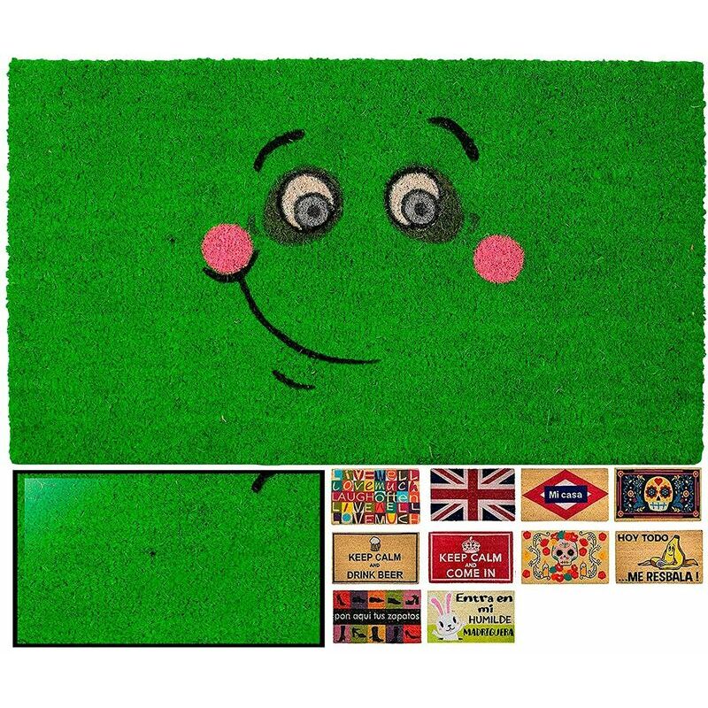 

Luca Home - FELPUDO COCO NATURAL CARA VERDE 40X70CM ENTRADA CASA, FELPUDO DIVERTIDO Y GRACIOSO, FELPUDO DE COCO ANTIDESLIZANTE PARA INTERIOR O