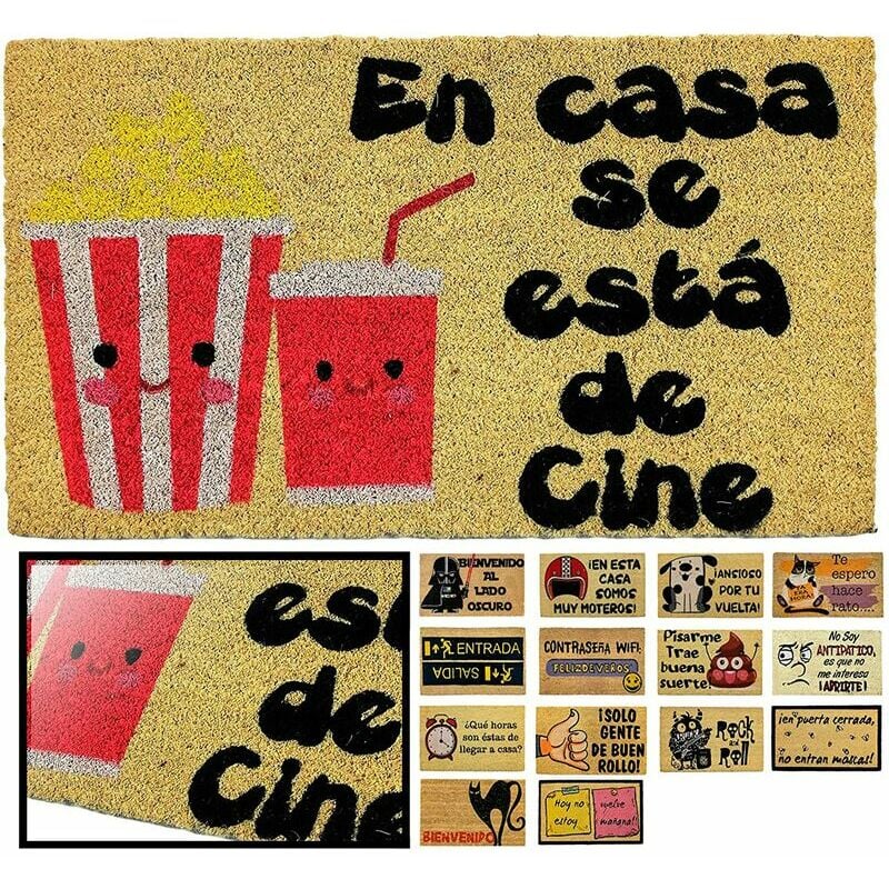 

Luca Home - FELPUDO COCO NATURAL CASA DE CINE 40X70CM ENTRADA CASA, FELPUDO DIVERTIDO Y GRACIOSO, FELPUDO DE COCO ANTIDESLIZANTE PARA INTERIOR O