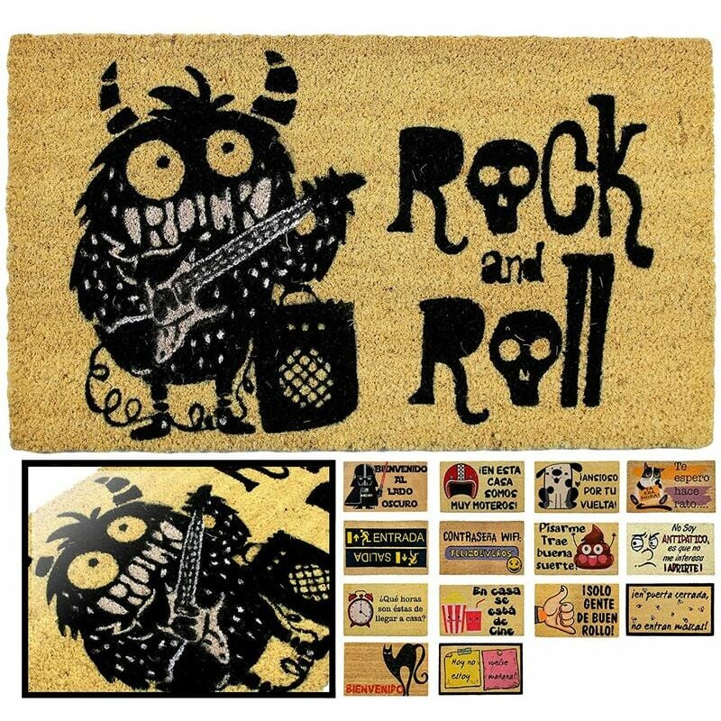 

Luca Home - FELPUDO COCO NATURAL ROCK&ROLL 40X70CM ENTRADA CASA, FELPUDO DIVERTIDO Y GRACIOSO, FELPUDO DE COCO ANTIDESLIZANTE PARA INTERIOR O EXTERIOR