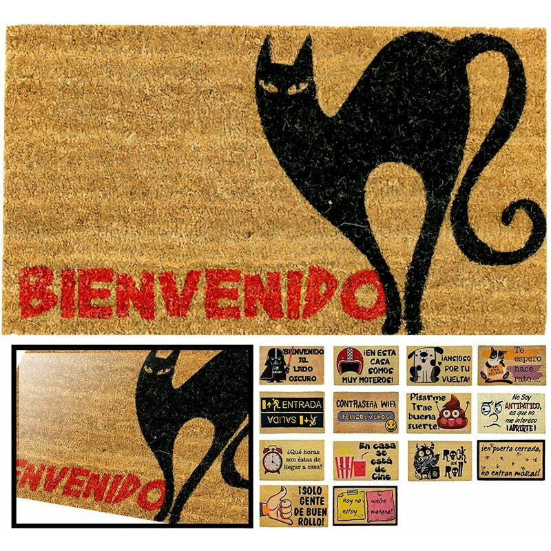 

Luca Home - FELPUDO COCO NATURAL GATO BIENVENIDA 40X70CM ENTRADA CASA, FELPUDO DIVERTIDO Y GRACIOSO, FELPUDO DE COCO ANTIDESLIZANTE PARA INTERIOR O