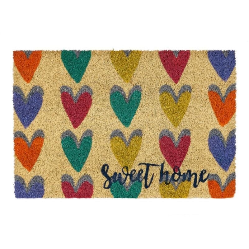 

Felpudo corazones antideslizante multicolor de fibra de coco de 60x40 cm