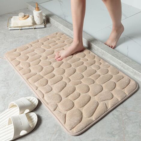 Felpudo de baño con relieve de guijarros, absorbente y antideslizante (caqui, 40 x 60 cm)