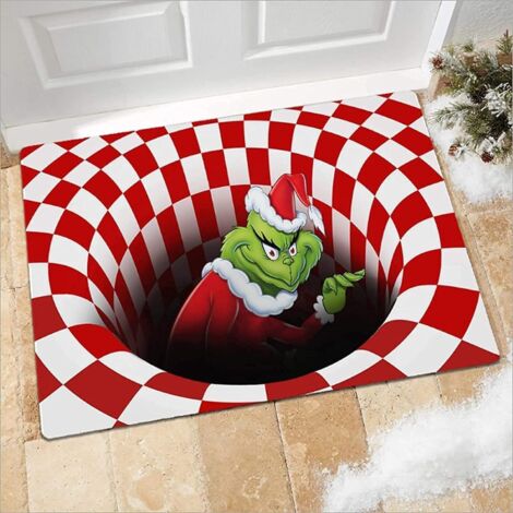 Felpudo decorativo con ilusión navideña 3D, antideslizante, para interior y exterior. Ideal para salón, dormitorio, etc. (rojo, 60 x 90 cm)