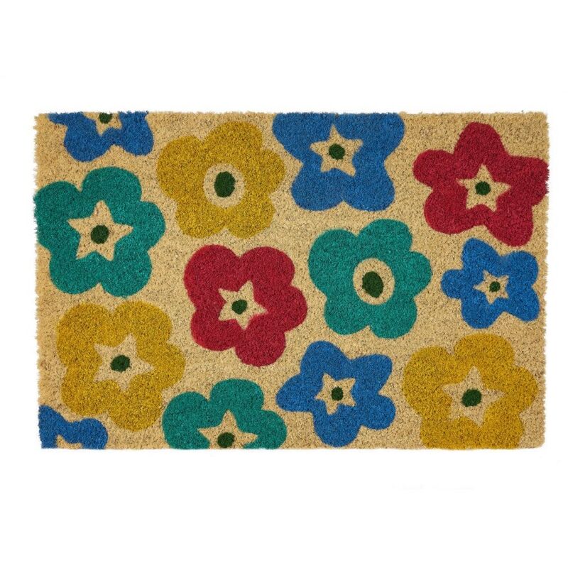 

Felpudo flores antideslizante multicolor de fibra de coco de 60x40 cm