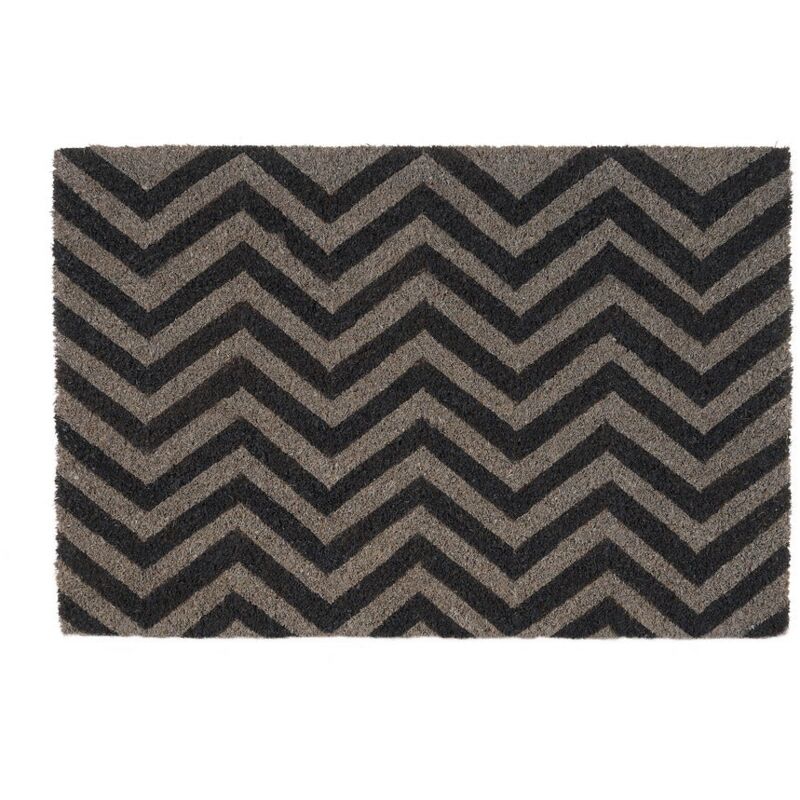 

Felpudo geométrico antideslizante negro y gris de fibra de coco de 60x40 cm