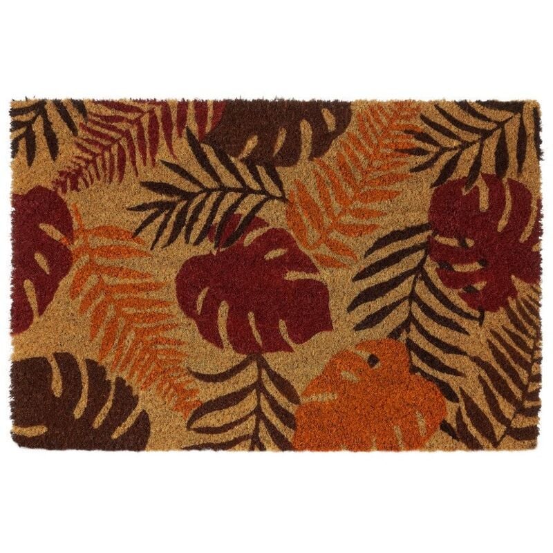

Felpudo hojas antideslizante marrón de fibra de coco de 60x40 cm