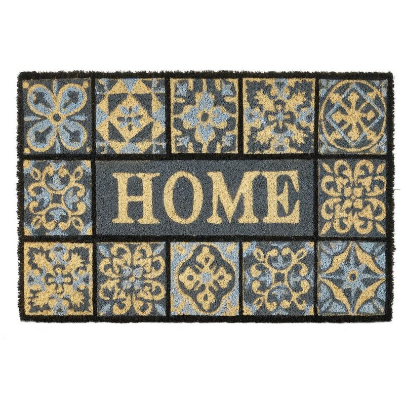

Felpudo mosaico antideslizante negro y gris de fibra de coco de 60x40 cm