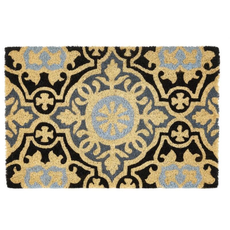 

Felpudo mosaico antideslizante negro y gris de fibra de coco de 60x40 cm