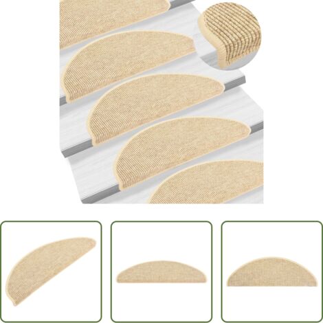 Felpudo para escaleras -  Felpudos para escaleras 15 uds 65x21x4 cm Beige Claro Semicircular Grande