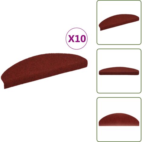 Felpudo para escaleras - vidaXL Felpudos autoadhesivos para escaleras, 10 unidades, 65 x 21 x 4 cm, color burdeos, semicirculares, grandes - Felpudo antideslizante