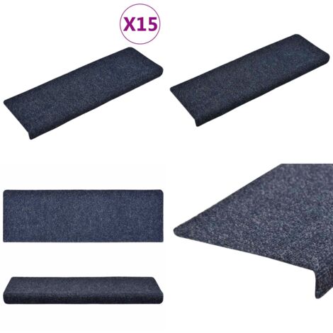 Felpudos autoadhesivos para escaleras, 15 unidades, 65 x 21 x 4 cm, borde rectangular azul - Tapetes para escaleras - Alfombra antideslizante