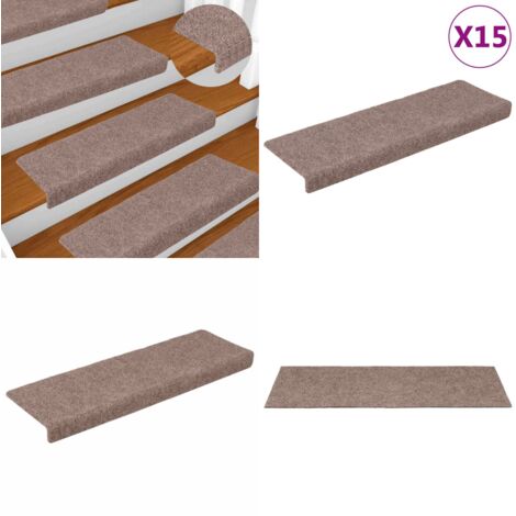 Felpudos autoadhesivos para escaleras, 15 unidades, 65 x 21 x 4 cm, borde rectangular marrón claro - Tapetes para escaleras - Alfombra autoadhesiva