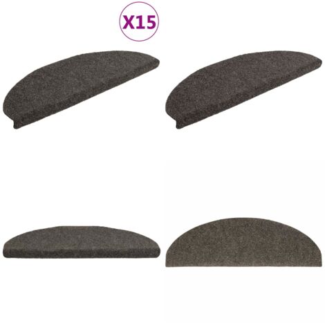 Felpudos autoadhesivos para escaleras, 15 unidades, antracita, 65 x 21 x 4 cm, semicirculares, grandes - Felpudo autoadhesivo - Tapete para escaleras