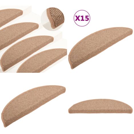 Felpudos para escaleras 15 uds 65x21x4 cm Marrón claro Semicircular Grande - Alfombras anti resbalón - Alfombras para peldaños